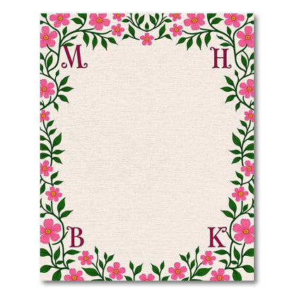 Vibrant Pink Floral Vine Frame Rug