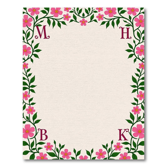 Vibrant Pink Floral Vine Frame Rug