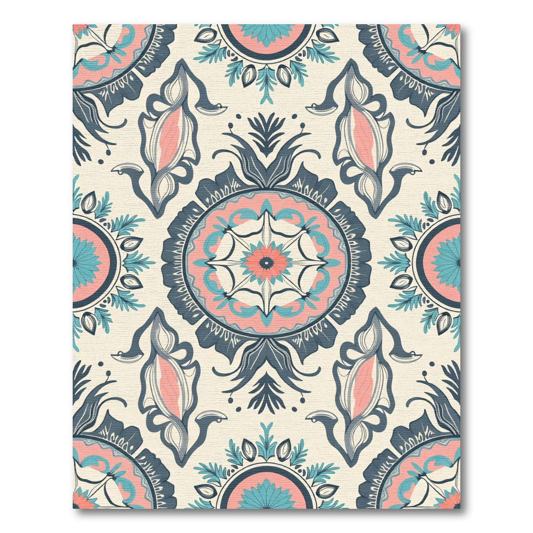 Coral Teal Indigo Medallion Floral Rug