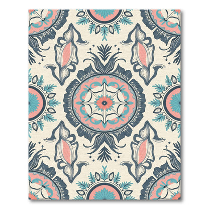 Coral Teal Indigo Medallion Floral Rug