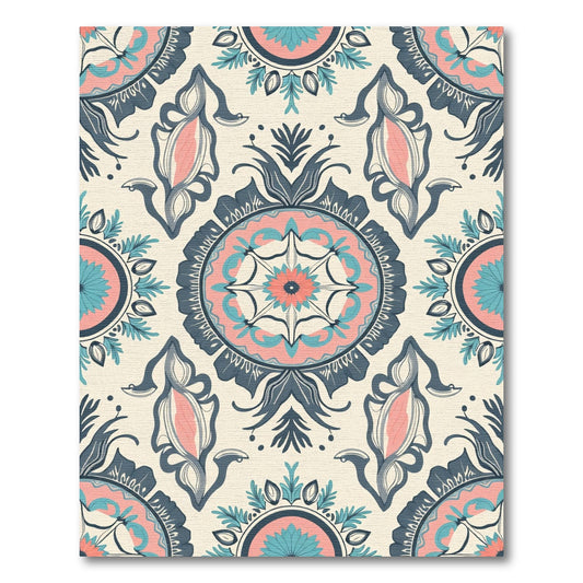 Coral Teal Indigo Medallion Floral Rug