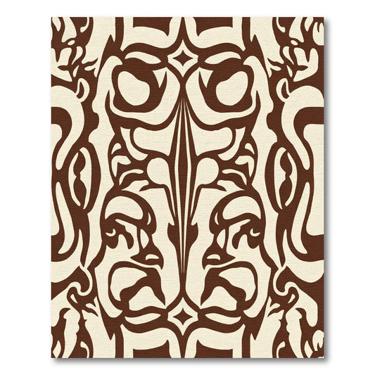 Brown Cream Ornate Face Scroll Rug