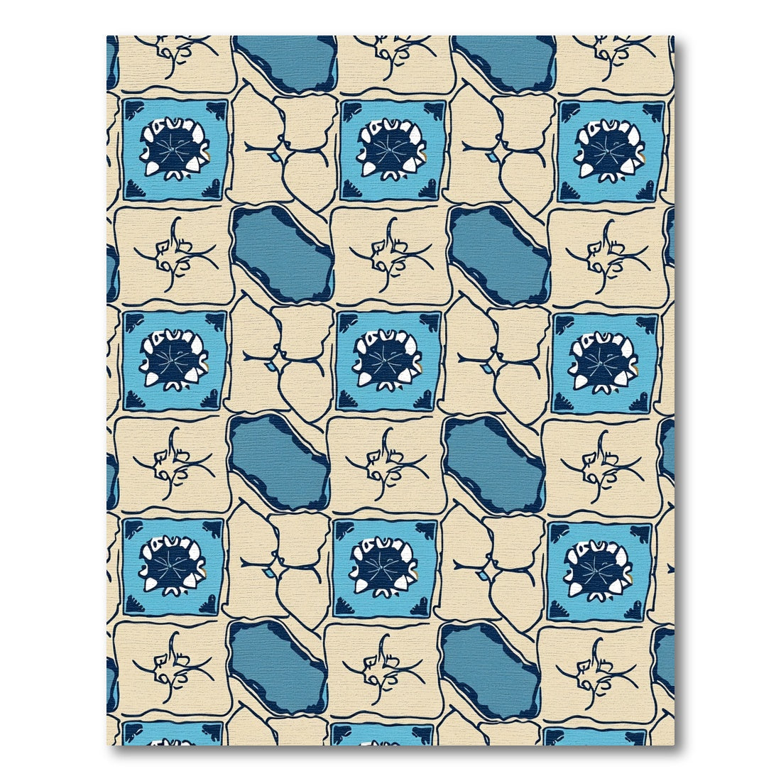 Tonal Blue Tile Inspired Geometric Rug