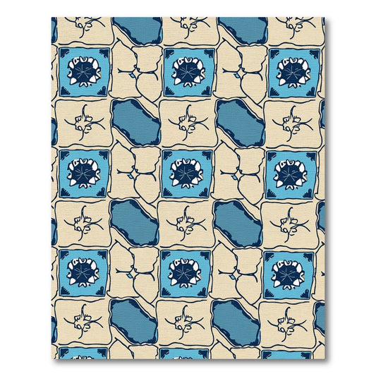 Tonal Blue Tile Inspired Geometric Rug