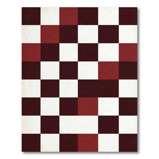 Deep Red Checkerboard Grid Rug