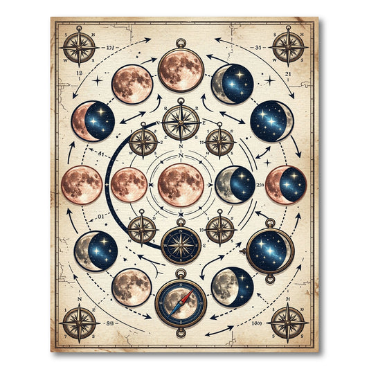 Celestial Lunar Phase Compass Map Rug