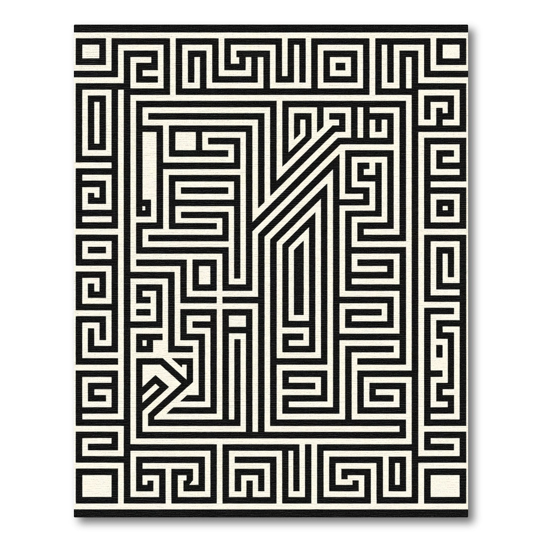 Black Cream Geometric Labyrinth Rug