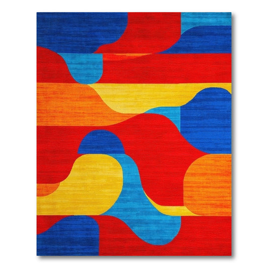 Vibrant Wavy Red Blue Orange Yellow Rug