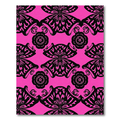 Hot Pink Black Butterfly Lace Rug