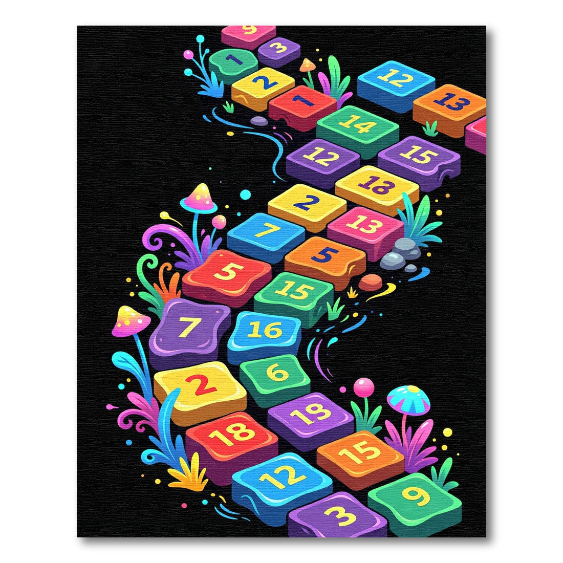 Vibrant Wavy Numbered Mushroom Path Rug