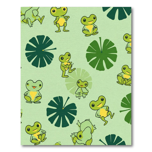 Cute Green Frogs Lily Pad Illustration Rug