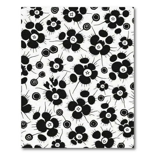 Bold Black Floral Whimsical Star Rug
