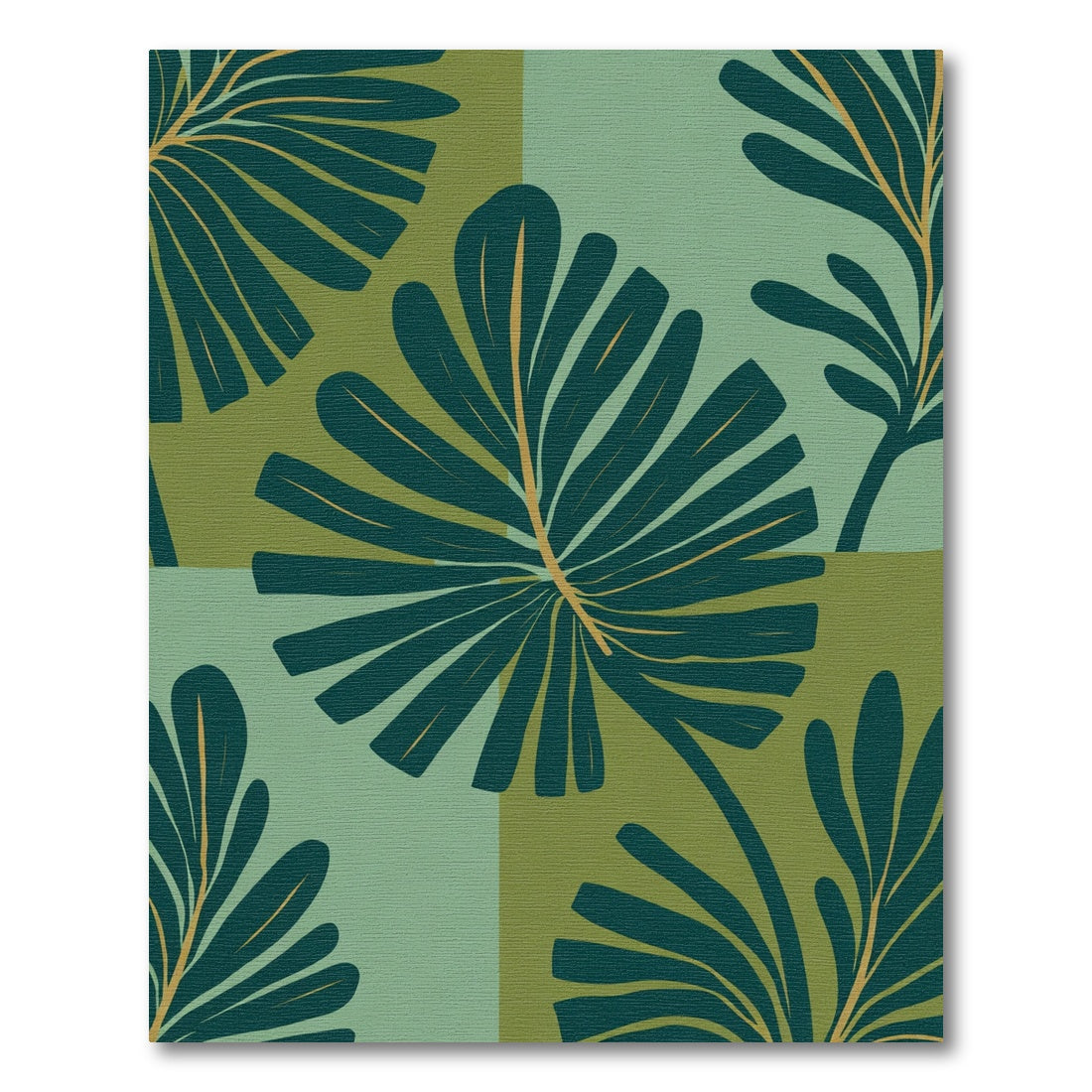 Deep Teal Botanical Leaf Block Print Rug