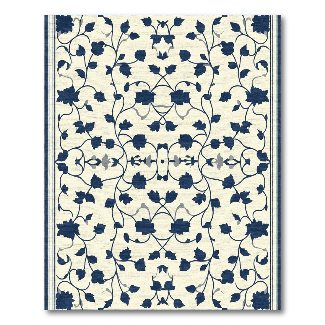 Navy Blue Floral Vine Cream Harmony Rug