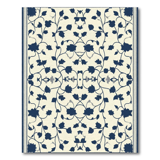Navy Blue Floral Vine Cream Harmony Rug