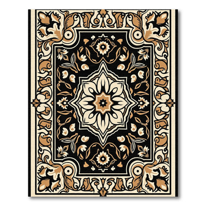 Intricate Black Gold Floral Medallion Rug