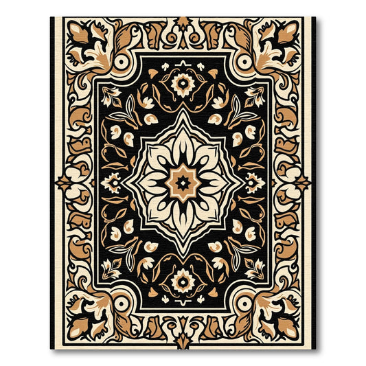 Intricate Black Gold Floral Medallion Rug