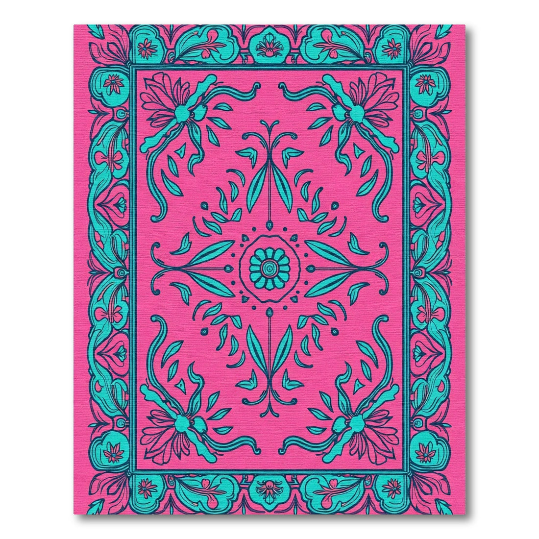 Radiant Pink Teal Floral Garden Rug