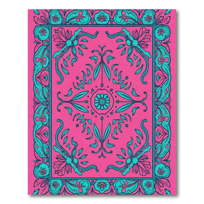 Radiant Pink Teal Floral Garden Rug