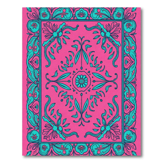 Radiant Pink Teal Floral Garden Rug