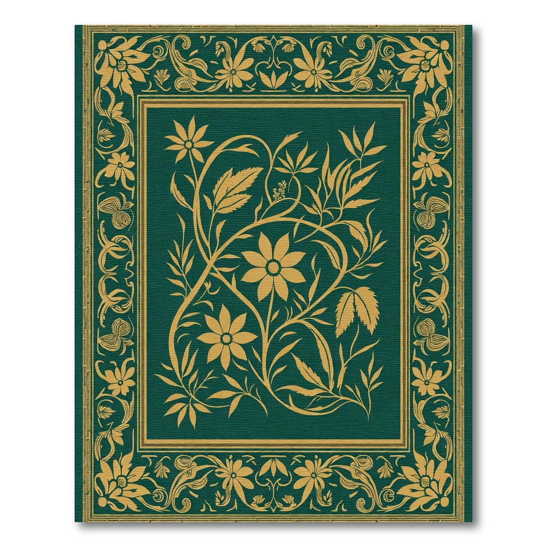 Emerald Gold Floral Vine Frame Rug