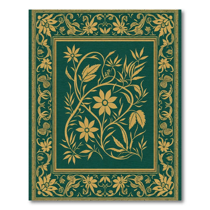Emerald Gold Floral Vine Frame Rug