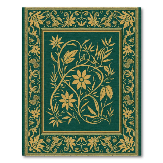 Emerald Gold Floral Vine Frame Rug