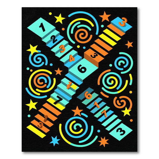 Playful Multicolor Numbered Circles Squares Rug