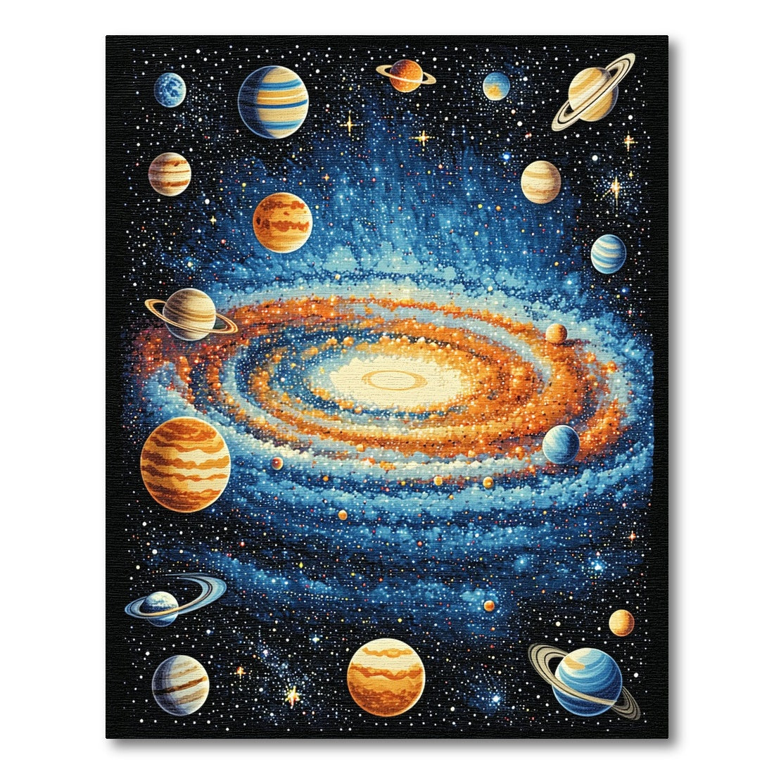 Vibrant Cosmic Spiral Galaxy Planets Rug