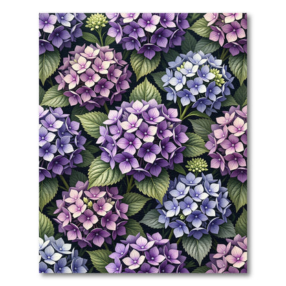Lush Purple Hydrangea Botanical Illustration Rug