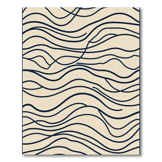 Navy Cream Abstract Lined Wave Rug