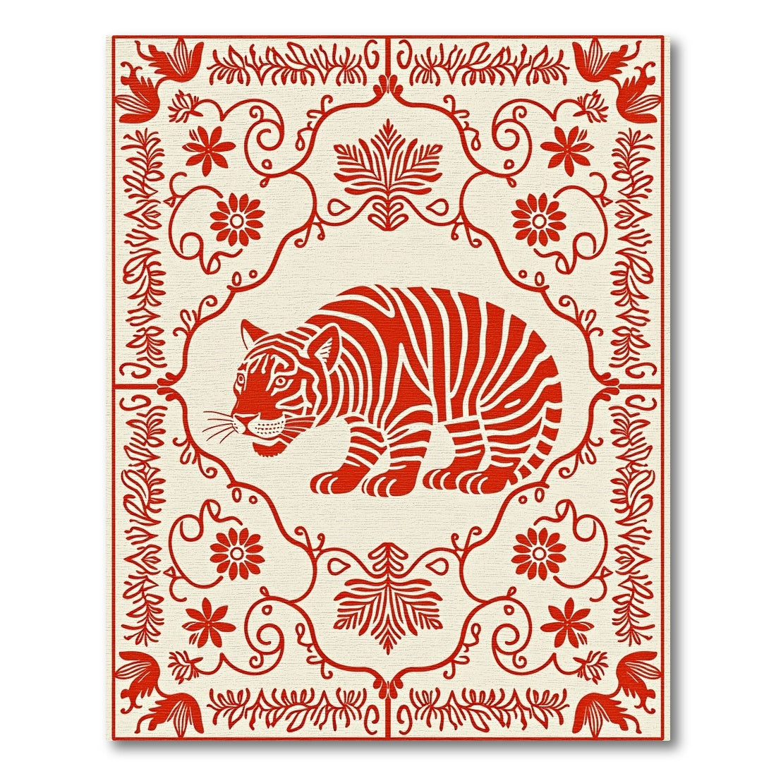 Red Tiger Floral Border Rug