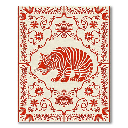 Red Tiger Floral Border Rug