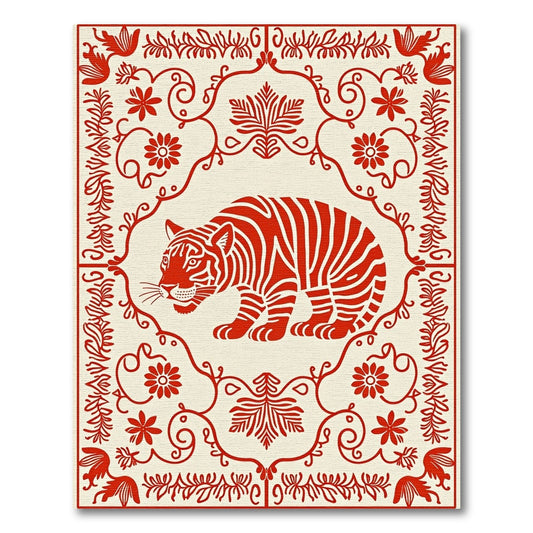 Red Tiger Floral Border Rug