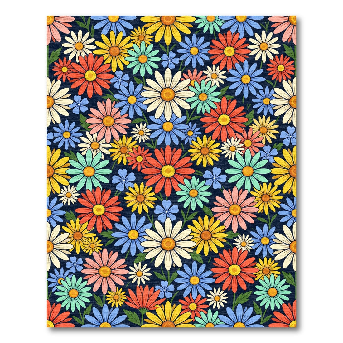 Vibrant Multicolor Daisy Meadow Illustration Rug