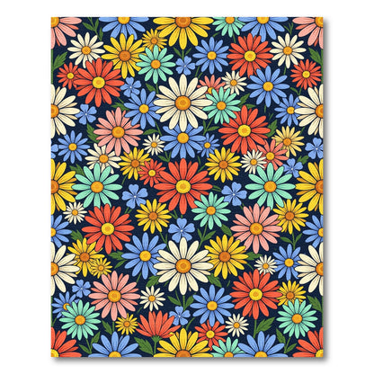 Vibrant Multicolor Daisy Meadow Illustration Rug