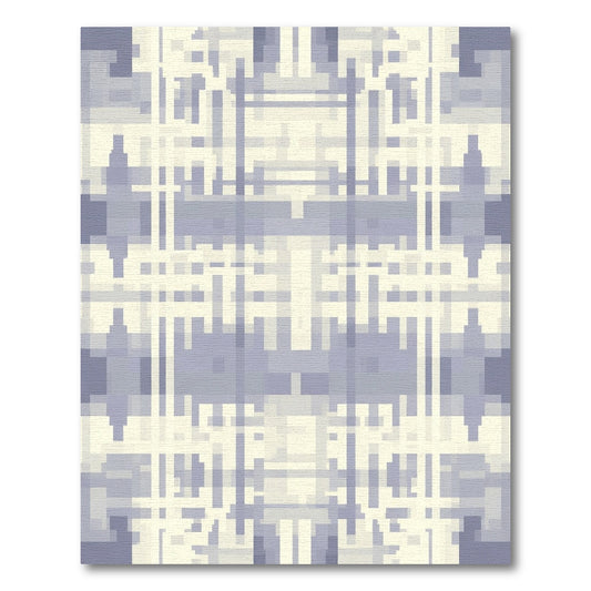 Soft Blue White Pixelated Plaid Rug