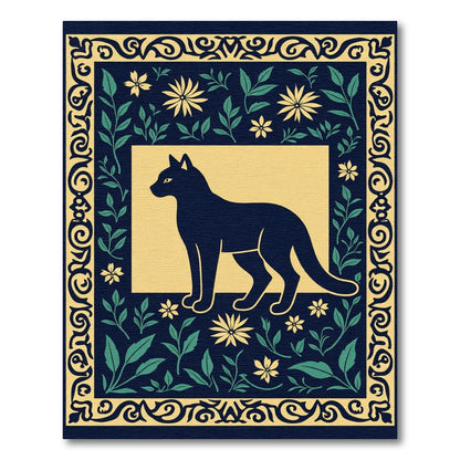 Navy Blue Floral Cat Silhouette Rug