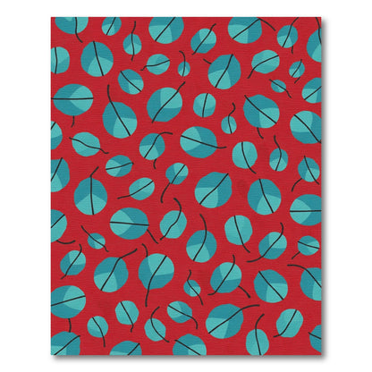 Red Teal Scattered Leaf Pattern Rug