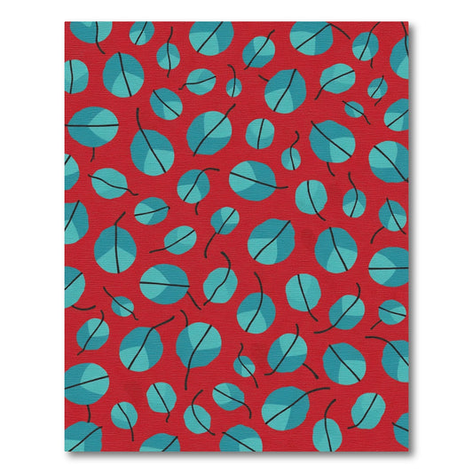 Red Teal Scattered Leaf Pattern Rug
