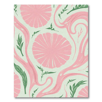 Pink Floral Swirls Green Leaves Rug