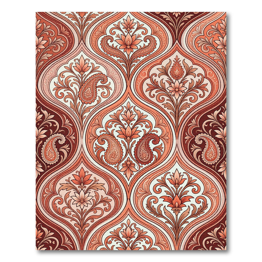 Elegant Terracotta Paisley Damask Rug