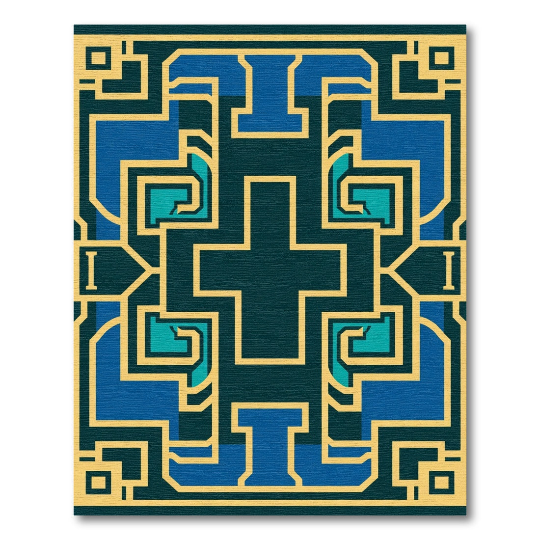 Geometric Gold Blue Medallion Composition Rug