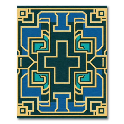 Geometric Gold Blue Medallion Composition Rug