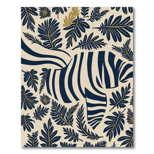 Navy Zebra Cream Tropical Foliage Rug
