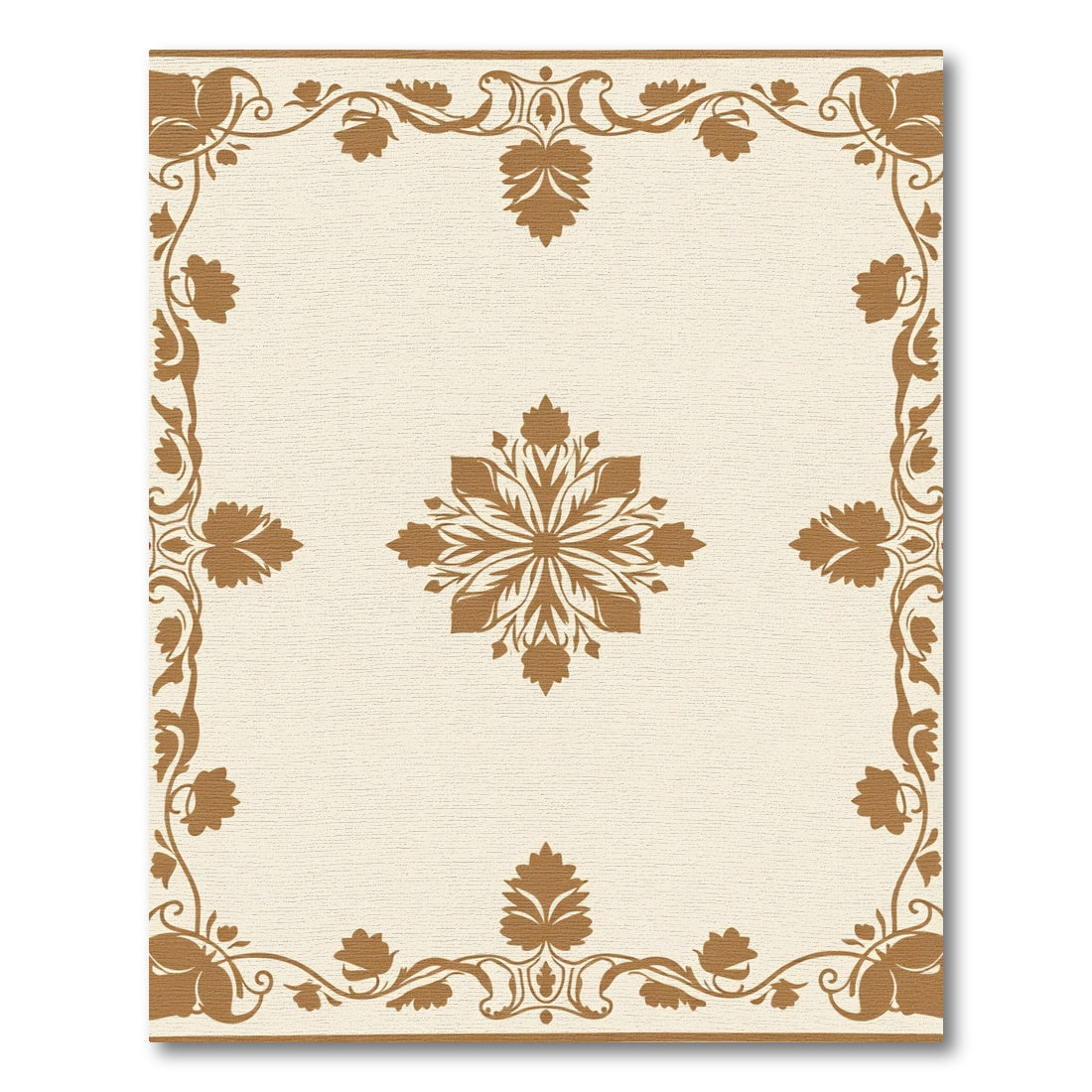 Cream Brown Floral Scroll Frame Rug