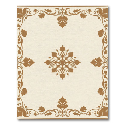 Cream Brown Floral Scroll Frame Rug