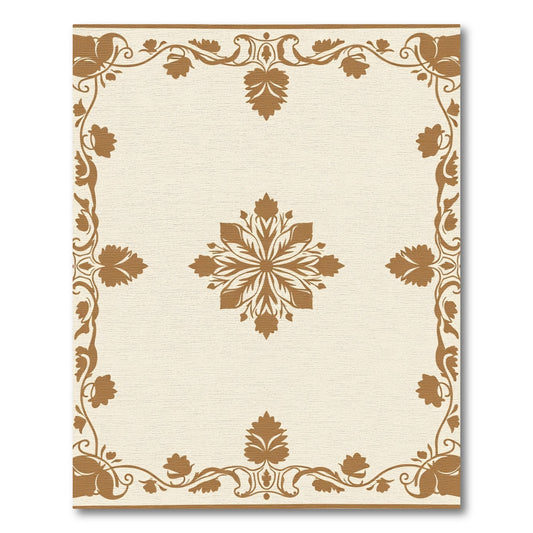 Cream Brown Floral Scroll Frame Rug