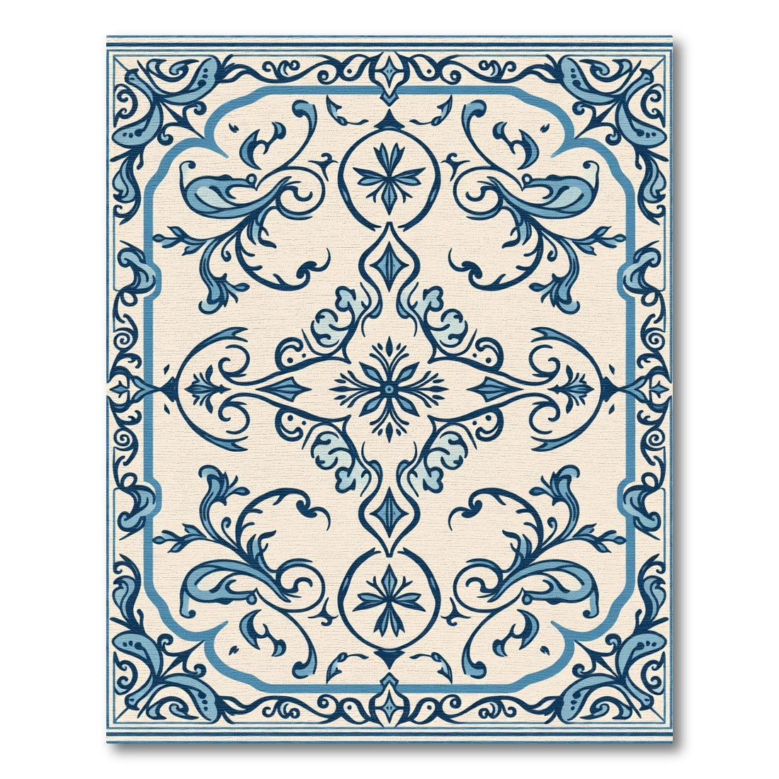 Blue and Cream Classic Floral Scroll Rug