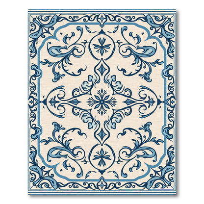 Blue and Cream Classic Floral Scroll Rug